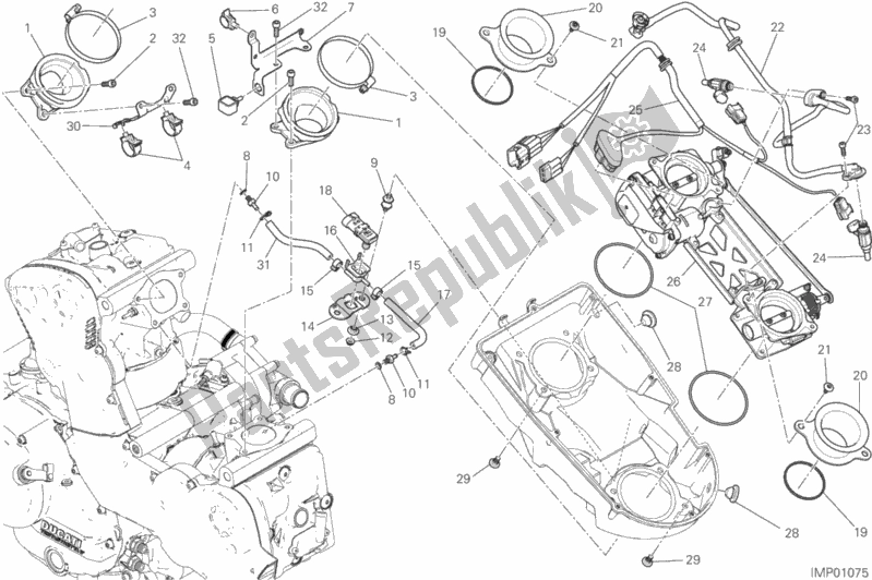 All parts for the Throttle Body of the Ducati Monster 821 Stealth 2020